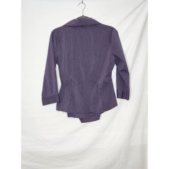 New York and Company Purple and White Stripe Blouse Size Med. Work Day Essential - Picture 2 of 7
